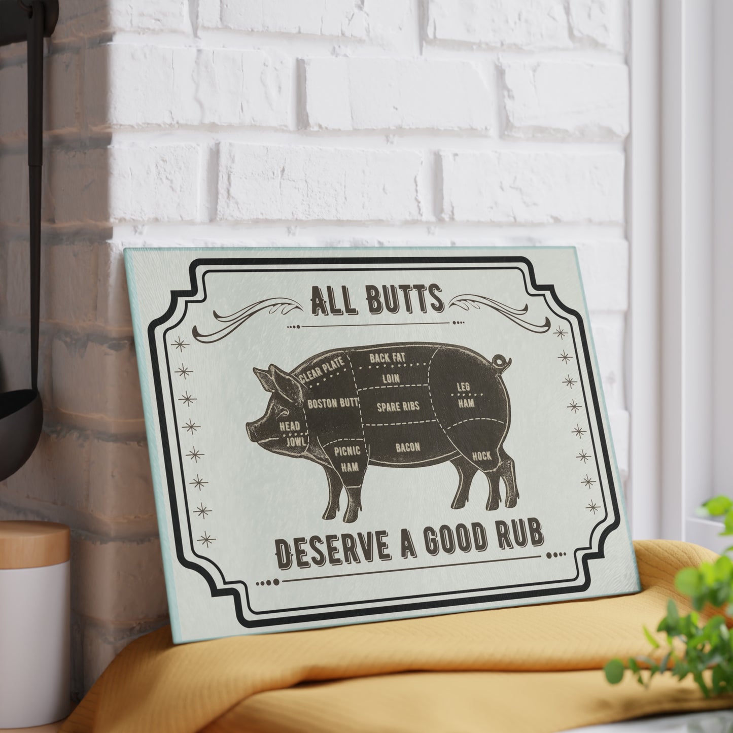 All Butts Deserve a Good Rub Cutting Board | Funny BBQ Glass Cutting Board | FREE Shipping