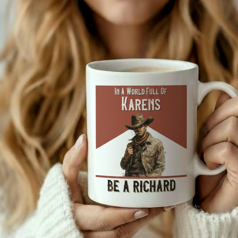 White mug, saying Don't be a Karen